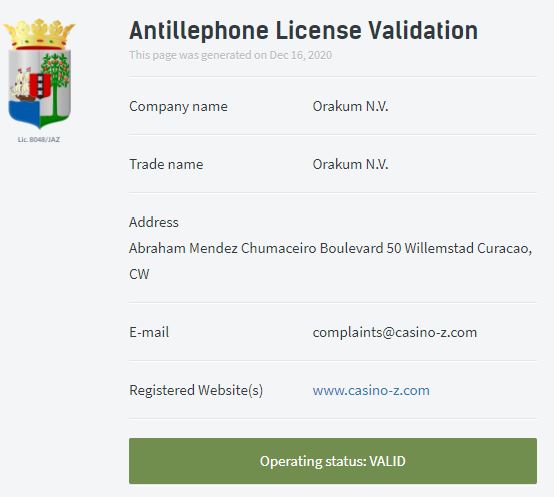 オンラインカジノゼットlicense